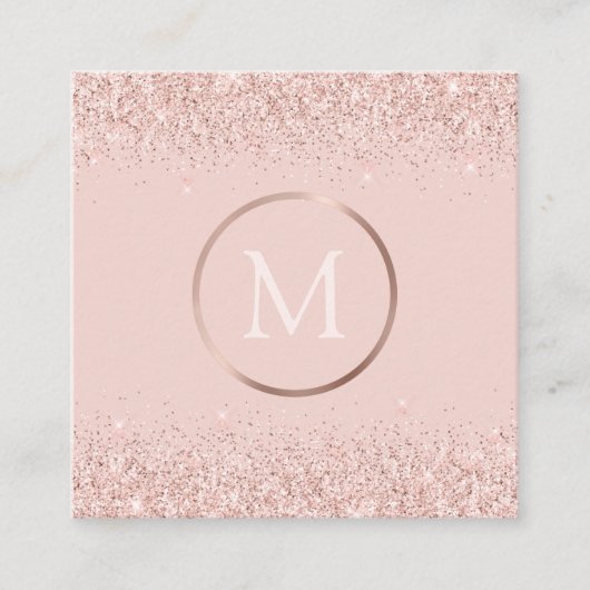 Roos Gold Blush Roze Glitter Monogram Vierkante Visitekaartje (Voorkant)