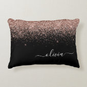 Roos Gold Blush Roze Glitter Script Monogram Girly Accent Kussen (Voorkant)