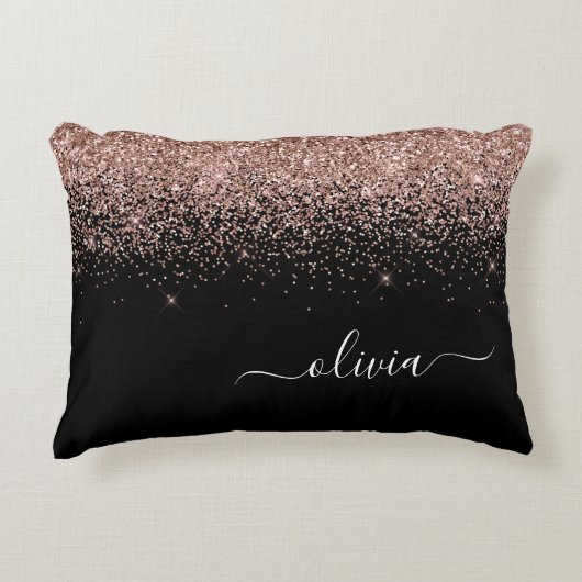Roos Gold Blush Roze Glitter Script Monogram Girly Accent Kussen (Voorkant)