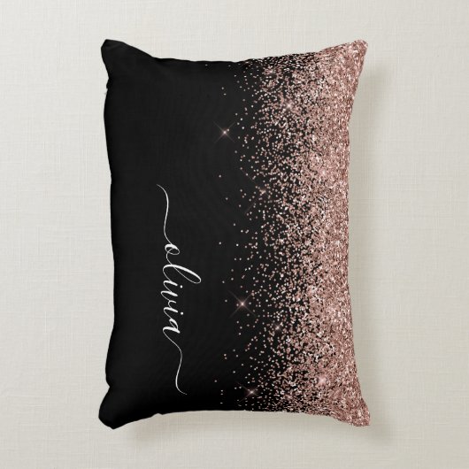 Roos Gold Blush Roze Glitter Script Monogram Girly Accent Kussen (Voorkant(Verticaal))