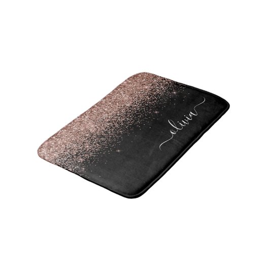 Roos Gold Blush Roze Glitter Script Monogram Girly Badmat (Gekanteld)