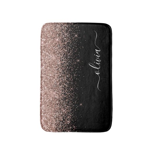 Roos Gold Blush Roze Glitter Script Monogram Girly Badmat (Voorkant Verticaal)