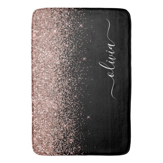 Roos Gold Blush Roze Glitter Script Monogram Girly Badmat (Voorkant Verticaal)