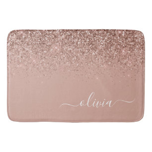 Roos Gold Blush Roze Glitter Script Monogram Girly Badmat