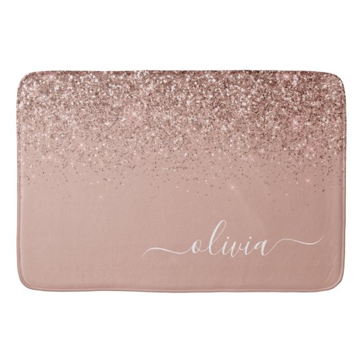 Roos Gold Blush Roze Glitter Script Monogram Girly Badmat (Voorkant)