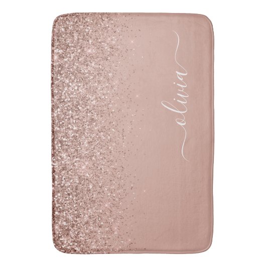 Roos Gold Blush Roze Glitter Script Monogram Girly Badmat (Voorkant Verticaal)