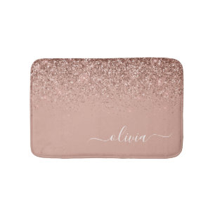 Roos Gold Blush Roze Glitter Script Monogram Girly Badmat