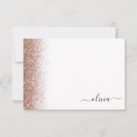 Roos Gold Blush Roze Glitter Script Monogram Girly Bedankkaart (Voorkant)
