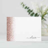 Roos Gold Blush Roze Glitter Script Monogram Girly Bedankkaart (Staand voorkant)