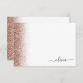 Roos Gold Blush Roze Glitter Script Monogram Girly Bedankkaart (Voorkant / Achterkant)