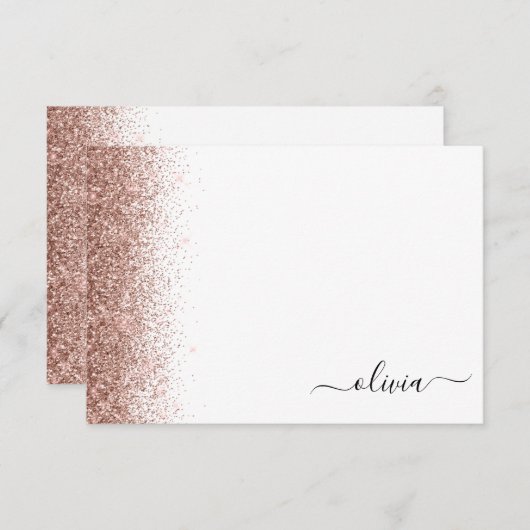 Roos Gold Blush Roze Glitter Script Monogram Girly Bedankkaart (Voorkant / Achterkant)