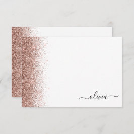 Roos Gold Blush Roze Glitter Script Monogram Girly Bedankkaart