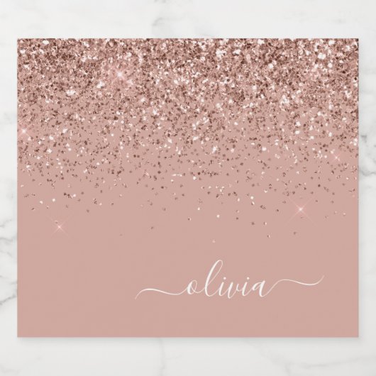 Roos Gold Blush Roze Glitter Script Monogram Girly Bier Etiket (Enkel label)