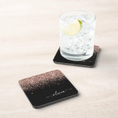 Roos Gold Blush Roze Glitter Script Monogram Girly Bier Onderzetter (Rechterzijde)