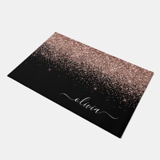 Roos Gold Blush Roze Glitter Script Monogram Girly Deurmat (Schuin)