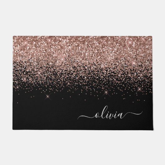 Roos Gold Blush Roze Glitter Script Monogram Girly Deurmat (Voorkant)
