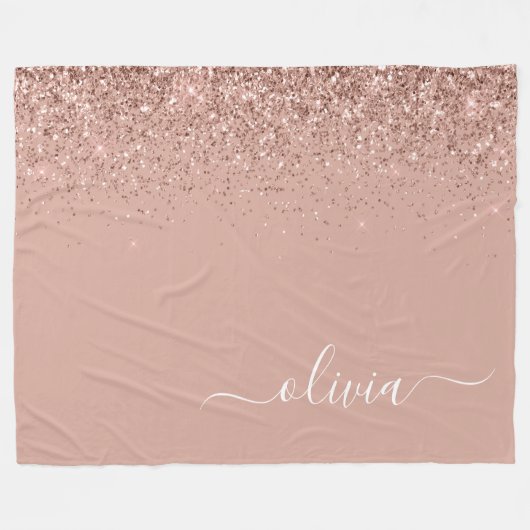 Roos Gold Blush Roze Glitter Script Monogram Girly Fleece Deken (Voorkant (Horizontaal))