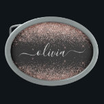 Roos Gold Blush Roze Glitter Script Monogram Girly Gesp<br><div class="desc">Black and Roos Gold - Blush Pink Glitter Script Monogram Name Belt Buckle. Dit maakt het perfecte afstuderen,  zoete 16 16,  18,  21,  30,  40,  50,  60,  70,  80,  90,  100 jaar,  bruiloft,  vrijgezellenfeest,  verjaardagsfeest,  baby shower of bachelorette cadeau voor iemand die van glam luxe en stijlvolle stijl houdt.</div>