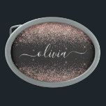 Roos Gold Blush Roze Glitter Script Monogram Girly Gesp<br><div class="desc">Black and Roos Gold - Blush Pink Glitter Script Monogram Name Belt Buckle. Dit maakt het perfecte afstuderen,  zoete 16 16,  18,  21,  30,  40,  50,  60,  70,  80,  90,  100 jaar,  bruiloft,  vrijgezellenfeest,  verjaardagsfeest,  baby shower of bachelorette cadeau voor iemand die van glam luxe en stijlvolle stijl houdt.</div>