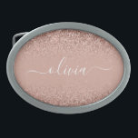 Roos Gold Blush Roze Glitter Script Monogram Girly Gesp<br><div class="desc">Roos Gold - Blush Pink Sparkle Glitter Script Monogram Name Belt Buckle. Dit maakt het perfecte afstuderen,  zoete 16 16,  18,  21,  30,  40,  50,  60,  70,  80,  90,  100 jaar,  bruiloft,  vrijgezellenfeest,  verjaardagsfeest,  baby shower of bachelorette cadeau voor iemand die van glam luxe en stijlvolle stijl houdt.</div>