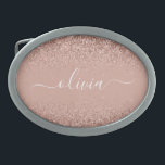 Roos Gold Blush Roze Glitter Script Monogram Girly Gesp<br><div class="desc">Roos Gold - Blush Pink Sparkle Glitter Script Monogram Name Belt Buckle. Dit maakt het perfecte afstuderen,  zoete 16 16,  18,  21,  30,  40,  50,  60,  70,  80,  90,  100 jaar,  bruiloft,  vrijgezellenfeest,  verjaardagsfeest,  baby shower of bachelorette cadeau voor iemand die van glam luxe en stijlvolle stijl houdt.</div>