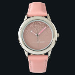 Roos Gold Blush Roze Glitter Script Monogram Girly Horloge<br><div class="desc">Roos Gold - Blush Pink Sparkle Glitter Script Monogram Name Watch. Dit maakt de perfecte liefhebbende 16 verjaardag,  bruiloft,  vrijgezellenfeest,  verjaardagsdag,  baby shower of vrijgezellenfeest voor iemand die van luxe glam en stijl houdt.</div>