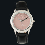 Roos Gold Blush Roze Glitter Script Monogram Girly Horloge<br><div class="desc">Roos Gold - Blush Pink Sparkle Glitter Script Monogram Name Watch. Dit maakt de perfecte liefhebbende 16 verjaardag,  bruiloft,  vrijgezellenfeest,  verjaardagsdag,  baby shower of vrijgezellenfeest voor iemand die van luxe glam en stijl houdt.</div>