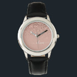 Roos Gold Blush Roze Glitter Script Monogram Girly Horloge<br><div class="desc">Roos Gold - Blush Pink Sparkle Glitter Script Monogram Name Watch. Dit maakt de perfecte liefhebbende 16 verjaardag,  bruiloft,  vrijgezellenfeest,  verjaardagsdag,  baby shower of vrijgezellenfeest voor iemand die van luxe glam en stijl houdt.</div>