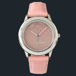 Roos Gold Blush Roze Glitter Script Monogram Girly Horloge<br><div class="desc">Roos Gold - Blush Pink Sparkle Glitter Script Monogram Name Watch. Dit maakt de perfecte liefhebbende 16 verjaardag,  bruiloft,  vrijgezellenfeest,  verjaardagsdag,  baby shower of vrijgezellenfeest voor iemand die van luxe glam en stijl houdt.</div>