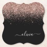 Roos Gold Blush Roze Glitter Script Monogram Girly Kartonnen Onderzetters<br><div class="desc">Zwart en Roos goud - Blush roze sparkle Glitter Script Monogram Naam Papieren Onderzetters. Dit maakt het perfecte afstuderen,  de verjaardag,  de bruiloft,  het vrijgezellenfeest,  de verjaardag,  het baby shower of het bachelorette feest cadeau voor iemand die van glam luxe en chic stijlen houdt.</div>