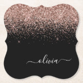 Roos Gold Blush Roze Glitter Script Monogram Girly Kartonnen Onderzetters (Voorkant)