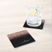 Roos Gold Blush Roze Glitter Script Monogram Girly Kartonnen Onderzetters (Insitu)