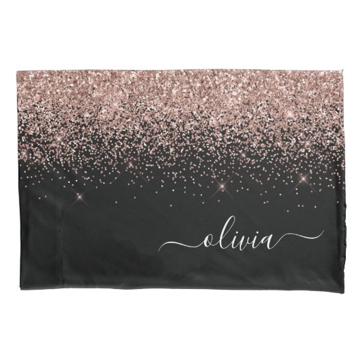 Roos Gold Blush Roze Glitter Script Monogram Girly Kussensloop (Voorkant)