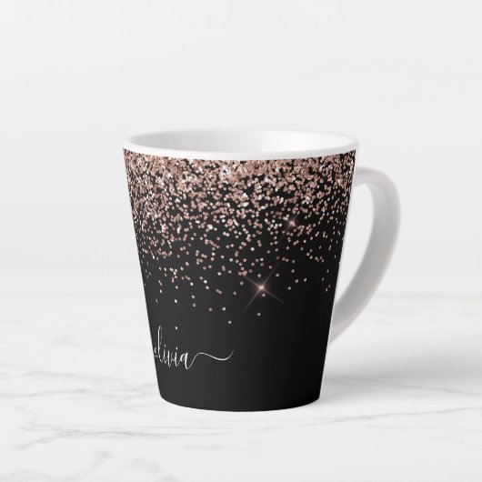 Roos Gold Blush Roze Glitter Script Monogram Girly Latte Mok (Rechterhoek)