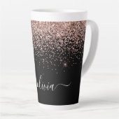 Roos Gold Blush Roze Glitter Script Monogram Girly Latte Mok (Rechterhoek)