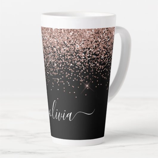 Roos Gold Blush Roze Glitter Script Monogram Girly Latte Mok (Rechterhoek)