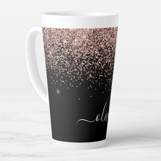 Roos Gold Blush Roze Glitter Script Monogram Girly Latte Mok (Linkerhoek)
