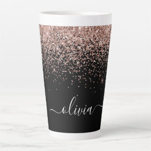 Roos Gold Blush Roze Glitter Script Monogram Girly Latte Mok