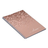 Roos Gold Blush Roze Glitter Script Monogram Girly Notitieboek (Rechterzijde)