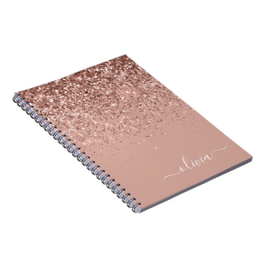 Roos Gold Blush Roze Glitter Script Monogram Girly Notitieboek (Rechterzijde)