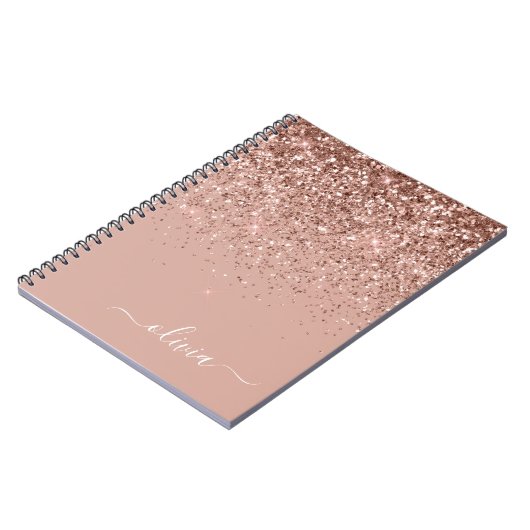 Roos Gold Blush Roze Glitter Script Monogram Girly Notitieboek (Linkerzijde)