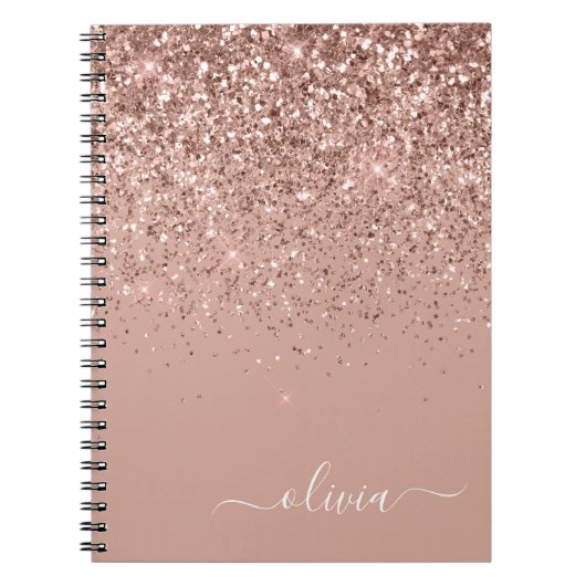 Roos Gold Blush Roze Glitter Script Monogram Girly Notitieboek (Voorkant)