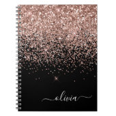 Roos Gold Blush Roze Glitter Script Monogram Girly Notitieboek (Voorkant)