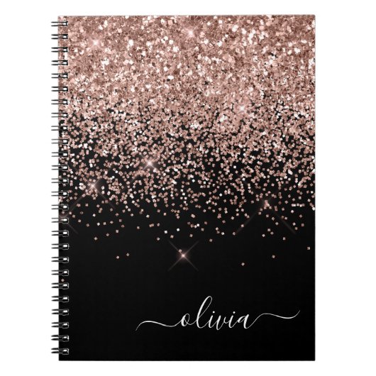 Roos Gold Blush Roze Glitter Script Monogram Girly Notitieboek (Voorkant)