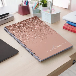 Roos Gold Blush Roze Glitter Script Monogram Girly Notitieboek