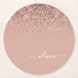 Roos Gold Blush Roze Glitter Script Monogram Girly Ronde Kartonnen Onderzetter<br><div class="desc">Roos Gold - Blush Pink Sparkle Glitter Script Monogram Name Paper Onderzetters. Dit maakt het perfecte afstuderen,  de verjaardag,  de bruiloft,  het vrijgezellenfeest,  de verjaardag,  het baby shower of het bachelorette feest cadeau voor iemand die van glam luxe en chic stijlen houdt.</div>
