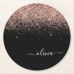 Roos Gold Blush Roze Glitter Script Monogram Girly Ronde Kartonnen Onderzetter<br><div class="desc">Zwart en Roos goud - Blush roze sparkle Glitter Script Monogram Naam Papieren Onderzetters. Dit maakt het perfecte afstuderen,  de verjaardag,  de bruiloft,  het vrijgezellenfeest,  de verjaardag,  het baby shower of het bachelorette feest cadeau voor iemand die van glam luxe en chic stijlen houdt.</div>