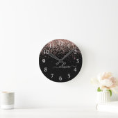 Roos Gold Blush Roze Glitter Script Monogram Girly Ronde Klok (Huis)