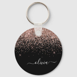 Roos Gold Blush Roze Glitter Script Monogram Girly Sleutelhanger