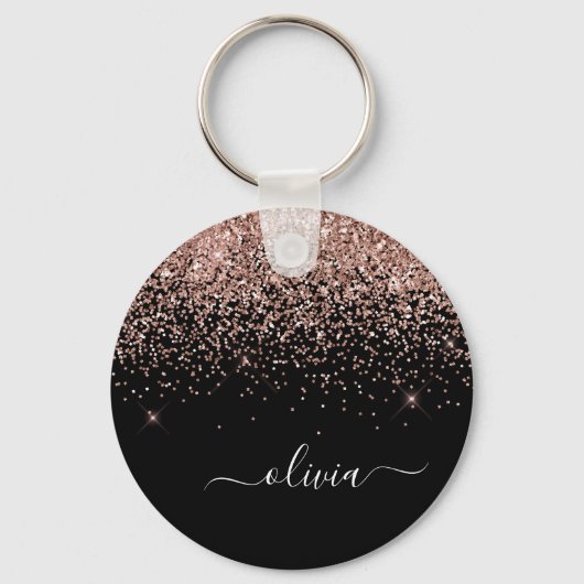 Roos Gold Blush Roze Glitter Script Monogram Girly Sleutelhanger (Voorkant)